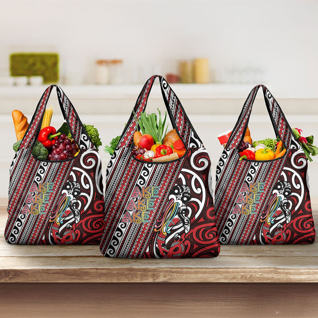 Maori Language Week Grocery Bag Ake Ake Ake Tribal Patterns DT05 3-pack One Size Red - Polynesian Pride
