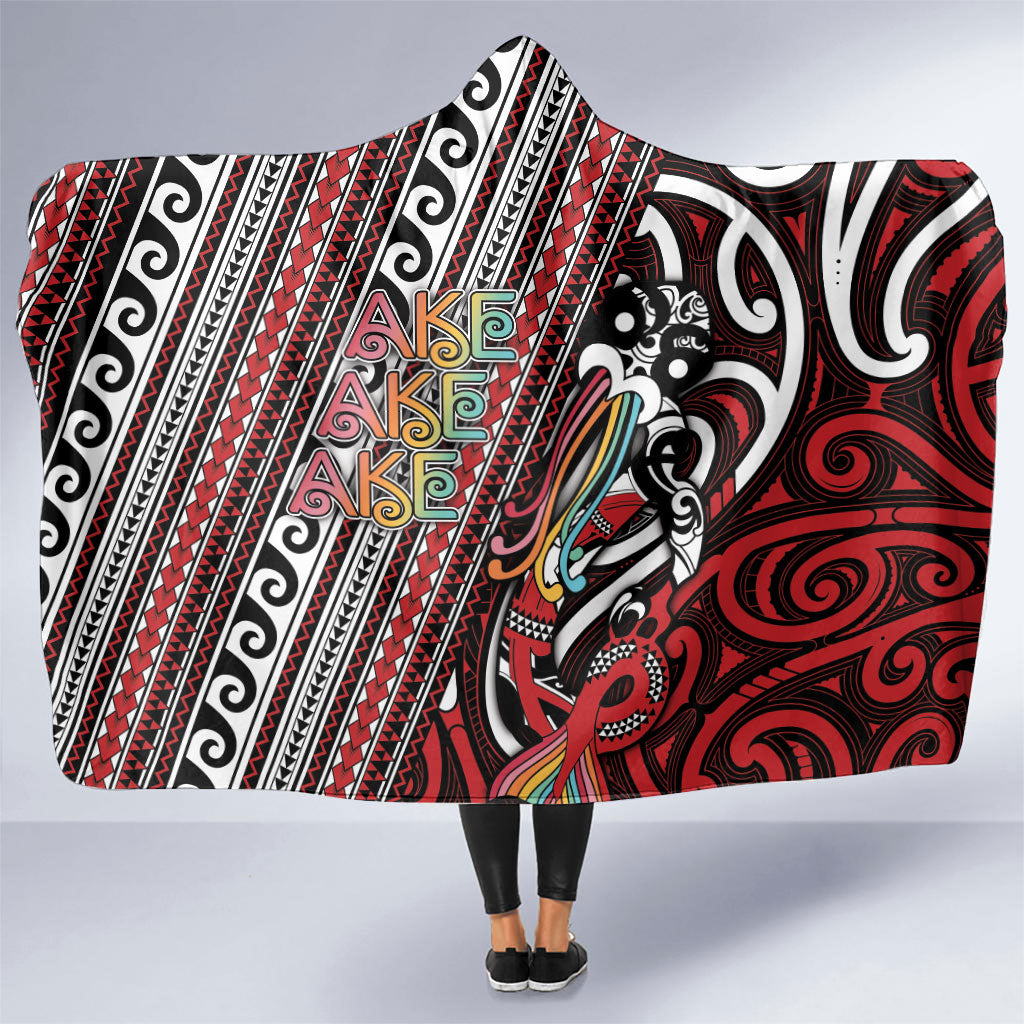 Maori Language Week Hooded Blanket Ake Ake Ake Tribal Patterns DT05 One Size Red - Polynesian Pride