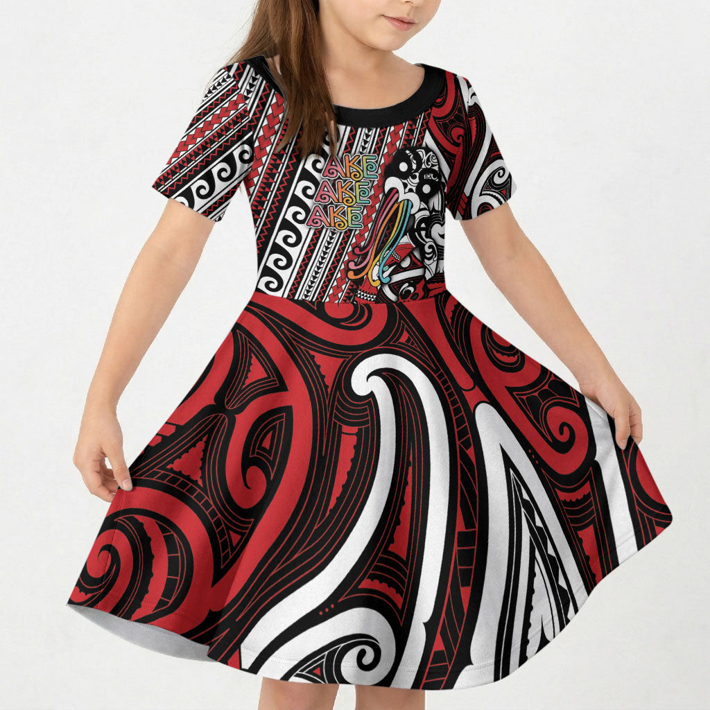 Personalised Maori Language Week Kid Short Sleeve Dress Ake Ake Ake Tribal Patterns DT05 KID Red - Polynesian Pride