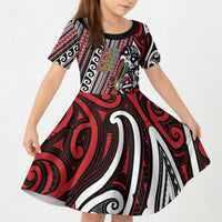 Personalised Maori Language Week Kid Short Sleeve Dress Ake Ake Ake Tribal Patterns DT05 KID Red - Polynesian Pride