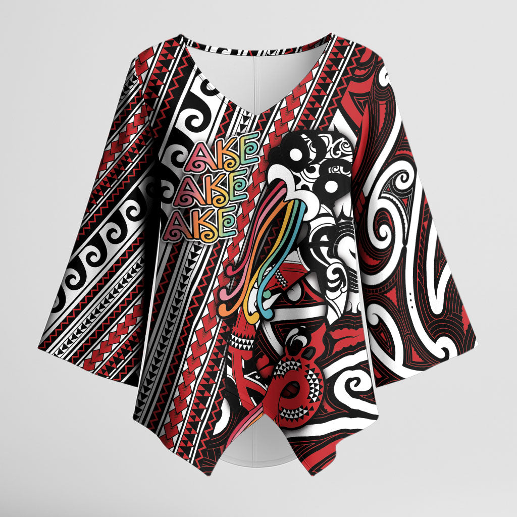 Personalised Maori Language Week Kimono Sleeve Blouse Ake Ake Ake Tribal Patterns DT05 Female Red - Polynesian Pride