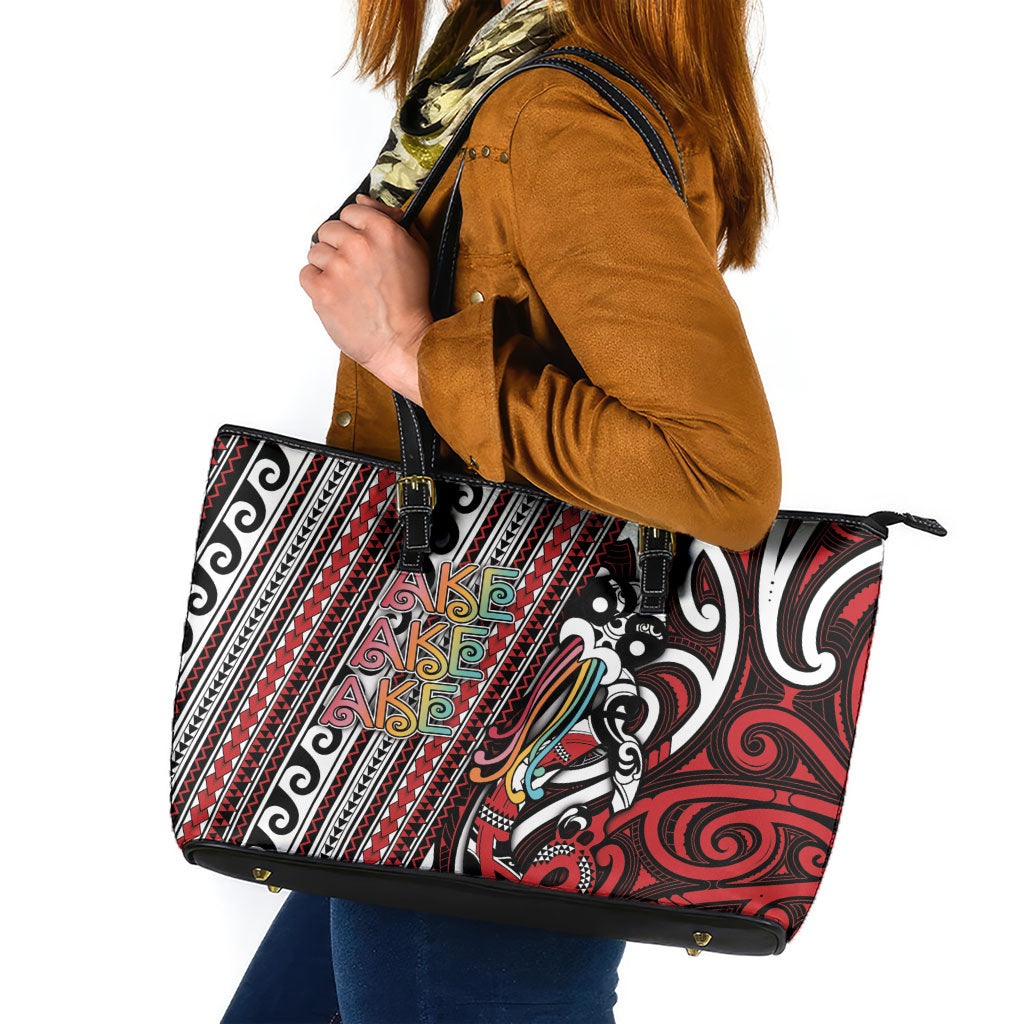 Maori Language Week Leather Tote Bag Ake Ake Ake Tribal Patterns DT05 Red - Polynesian Pride