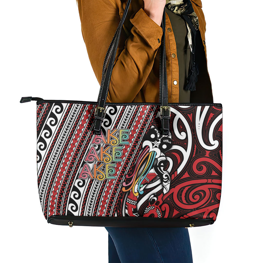Maori Language Week Leather Tote Bag Ake Ake Ake Tribal Patterns DT05 - Polynesian Pride