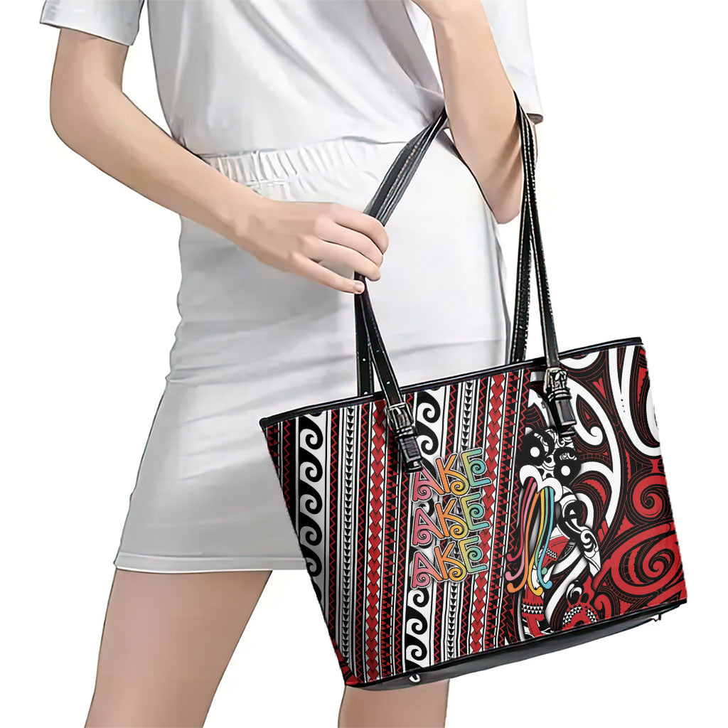 Maori Language Week Leather Tote Bag Ake Ake Ake Tribal Patterns DT05 - Polynesian Pride