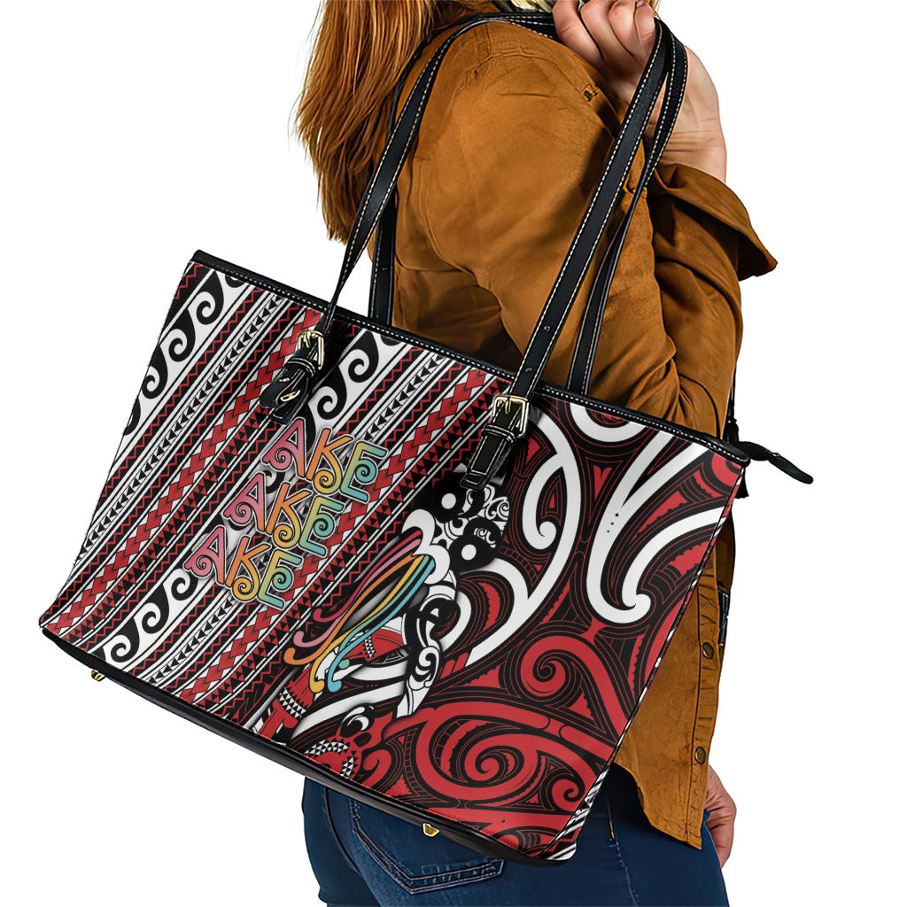 Maori Language Week Leather Tote Bag Ake Ake Ake Tribal Patterns DT05 - Polynesian Pride