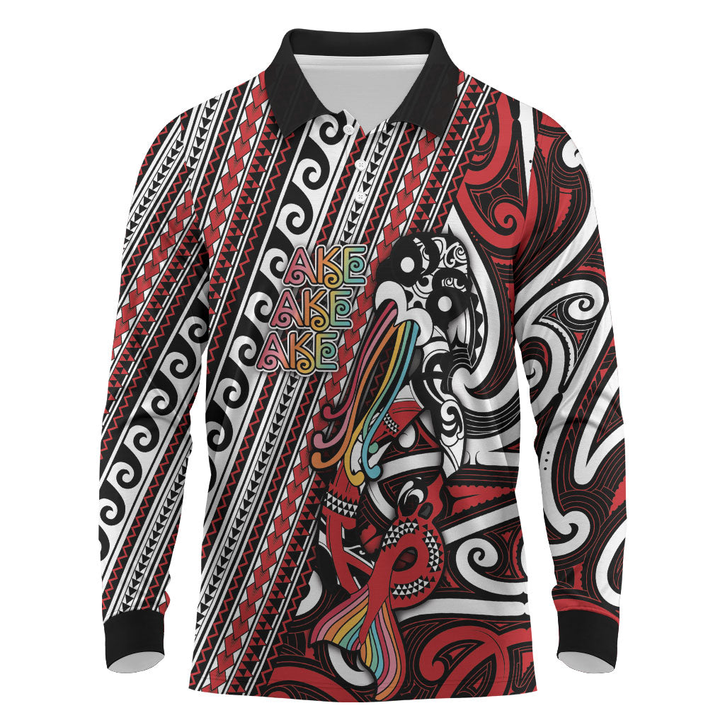 Personalised Maori Language Week Long Sleeve Polo Shirt Ake Ake Ake Tribal Patterns DT05 Red - Polynesian Pride