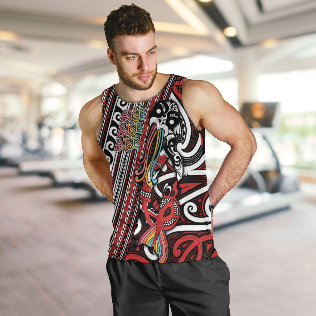 Personalised Maori Language Week Men Tank Top Ake Ake Ake Tribal Patterns DT05 Red - Polynesian Pride