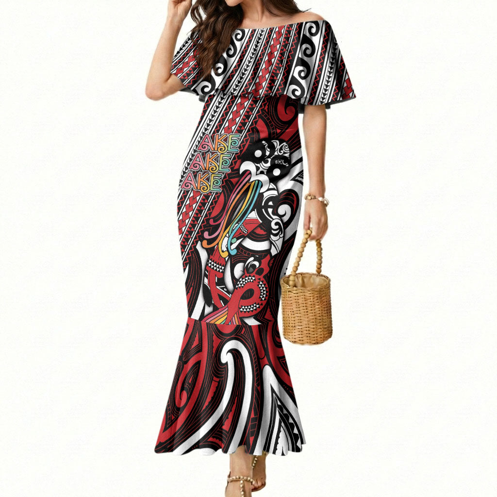 Personalised Maori Language Week Mermaid Dress Ake Ake Ake Tribal Patterns DT05 Women Red - Polynesian Pride