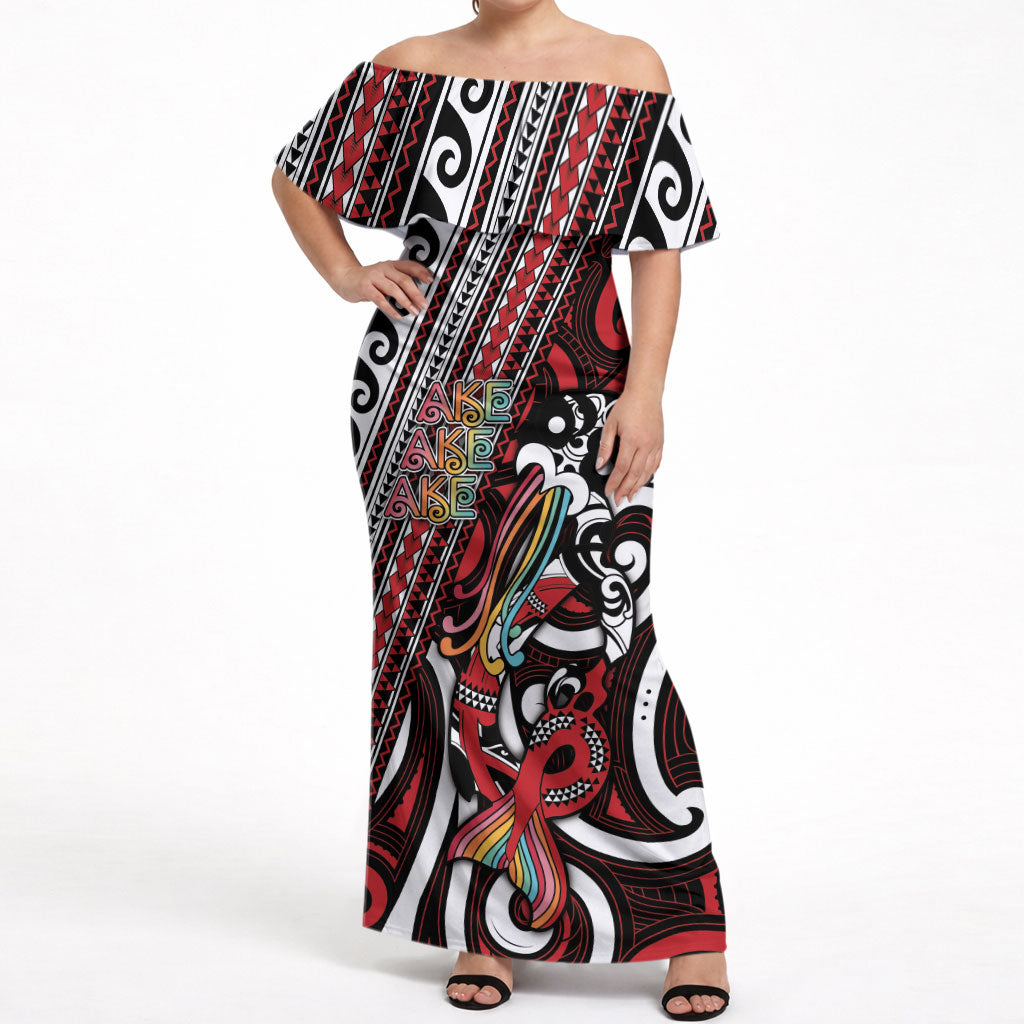 Personalised Maori Language Week Off Shoulder Maxi Dress Ake Ake Ake Tribal Patterns DT05 Women Red - Polynesian Pride