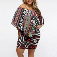 Personalised Maori Language Week Off Shoulder Short Dress Ake Ake Ake Tribal Patterns DT05 Women Red - Polynesian Pride