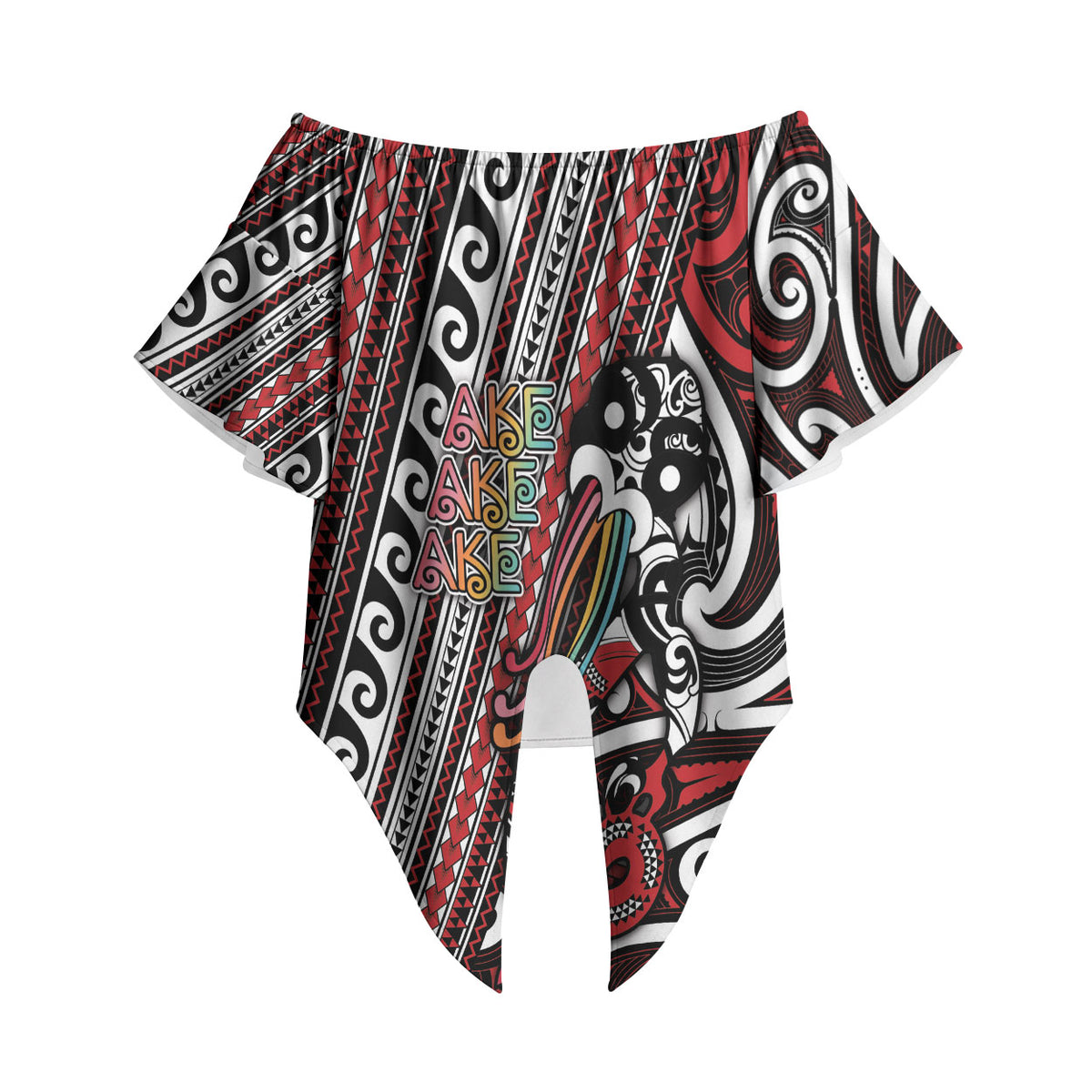 Personalised Maori Language Week Off Shoulder Wrap Waist Top Ake Ake Ake Tribal Patterns DT05 Red - Polynesian Pride