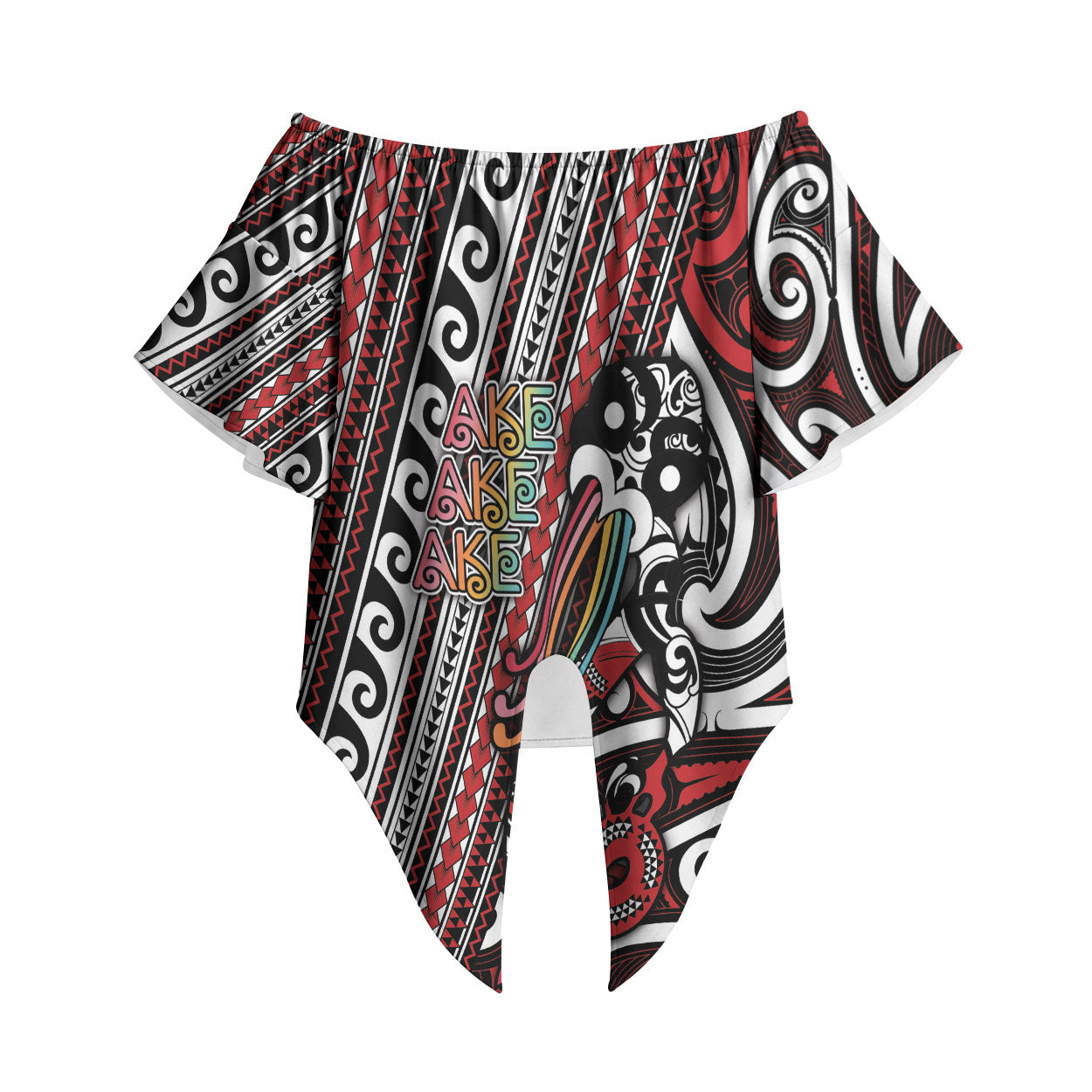 Personalised Maori Language Week Off Shoulder Wrap Waist Top Ake Ake Ake Tribal Patterns DT05 Red - Polynesian Pride