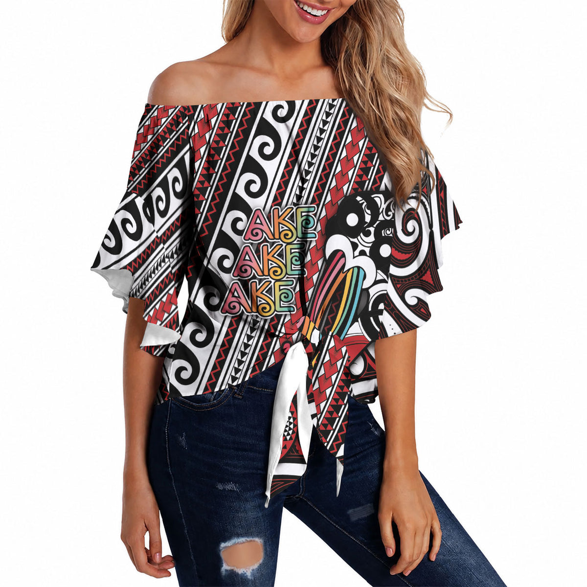 Personalised Maori Language Week Off Shoulder Wrap Waist Top Ake Ake Ake Tribal Patterns DT05 - Polynesian Pride