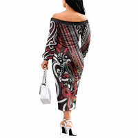 Personalised Maori Language Week Off The Shoulder Long Sleeve Dress Ake Ake Ake Tribal Patterns DT05 - Polynesian Pride