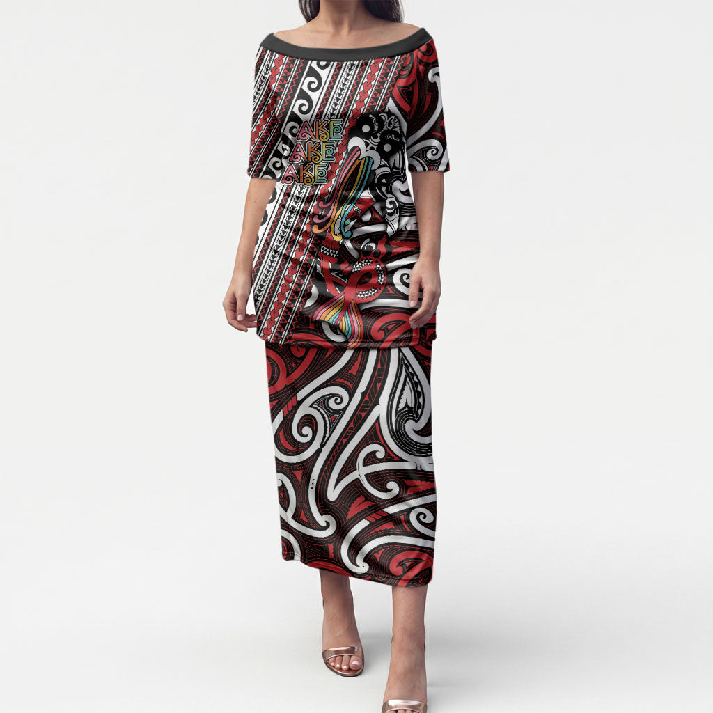 Personalised Maori Language Week Puletasi Ake Ake Ake Tribal Patterns DT05 Long Dress Red - Polynesian Pride