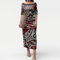Personalised Maori Language Week Puletasi Ake Ake Ake Tribal Patterns DT05 Long Dress Red - Polynesian Pride
