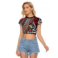 Personalised Maori Language Week Raglan Cropped T Shirt Ake Ake Ake Tribal Patterns DT05 Female Red - Polynesian Pride