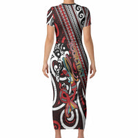 Personalised Maori Language Week Short Sleeve Bodycon Dress Ake Ake Ake Tribal Patterns DT05 - Polynesian Pride