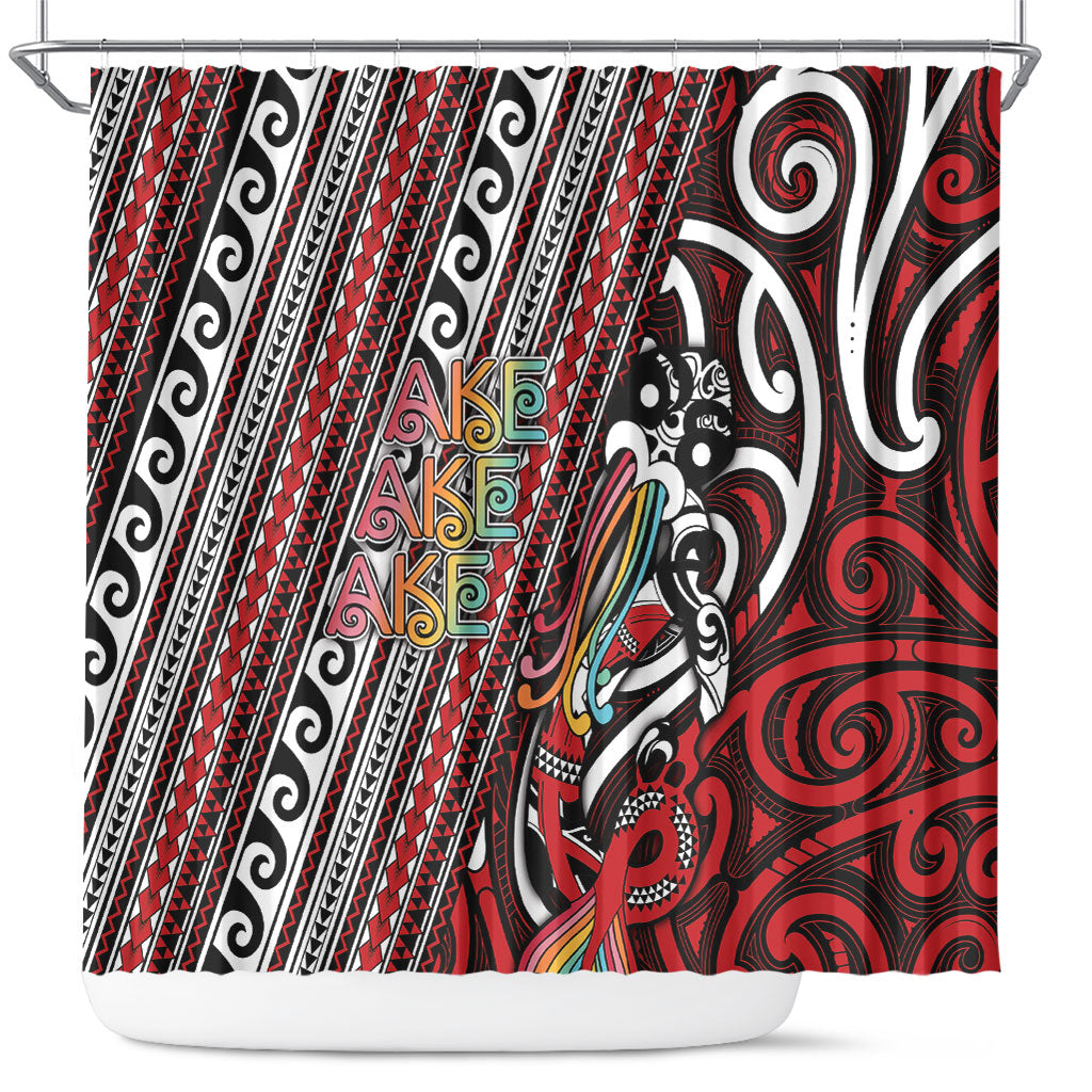 Maori Language Week Shower Curtain Ake Ake Ake Tribal Patterns DT05 Red - Polynesian Pride