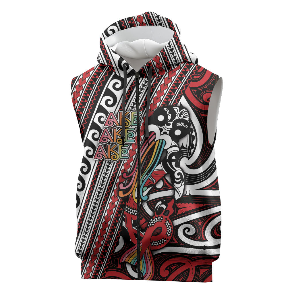 Personalised Maori Language Week Sleeveless Zip Hoodie Ake Ake Ake Tribal Patterns DT05 Red - Polynesian Pride