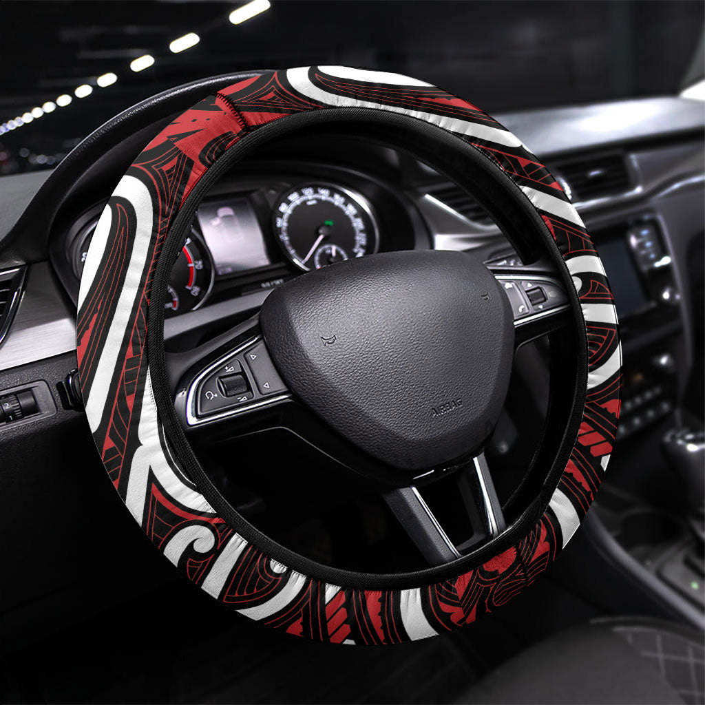 Maori Language Week Steering Wheel Cover Ake Ake Ake Tribal Patterns DT05 Universal Fit Red - Polynesian Pride