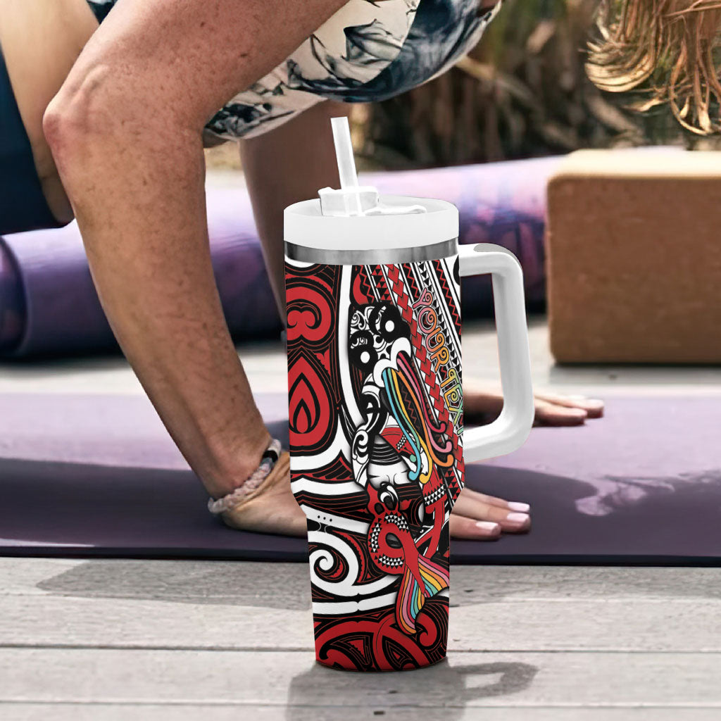 Personalised Maori Language Week Tumbler With Handle Ake Ake Ake Tribal Patterns DT05 - Polynesian Pride