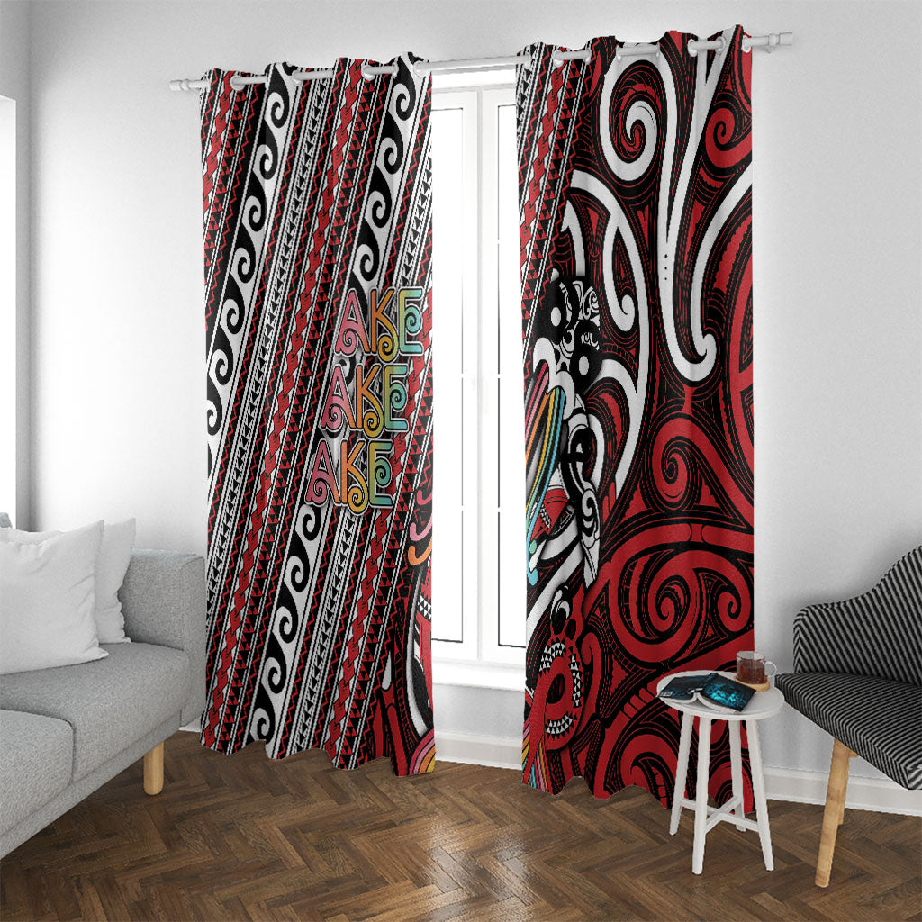 Maori Language Week Window Curtain Ake Ake Ake Tribal Patterns DT05 With Grommets Red - Polynesian Pride