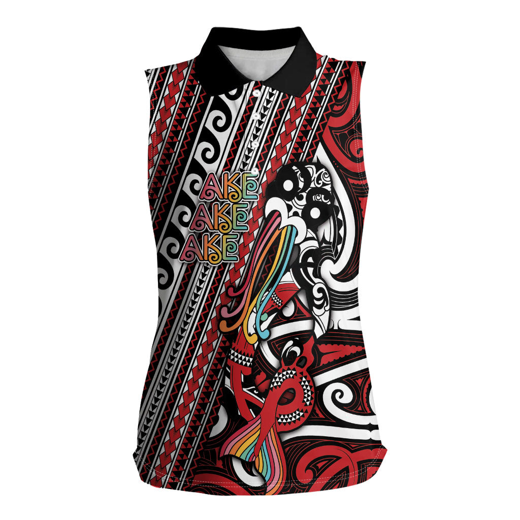 Personalised Maori Language Week Women Sleeveless Polo Shirt Ake Ake Ake Tribal Patterns DT05 Female Red - Polynesian Pride