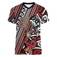 Personalised Maori Language Week Women V-Neck T-Shirt Ake Ake Ake Tribal Patterns DT05 Female Red - Polynesian Pride