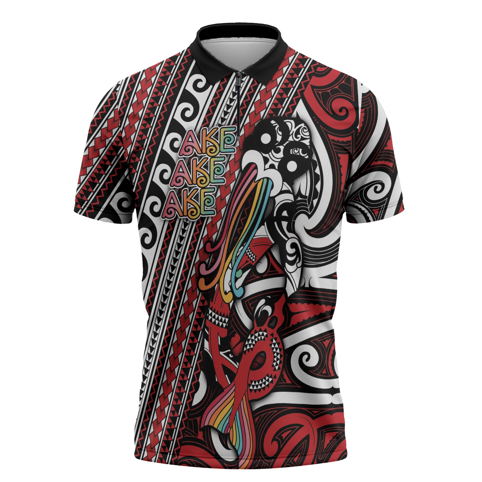 Personalised Maori Language Week Zipper Polo Shirt Ake Ake Ake Tribal Patterns DT05 Red - Polynesian Pride