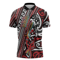 Personalised Maori Language Week Zipper Polo Shirt Ake Ake Ake Tribal Patterns DT05 Red - Polynesian Pride