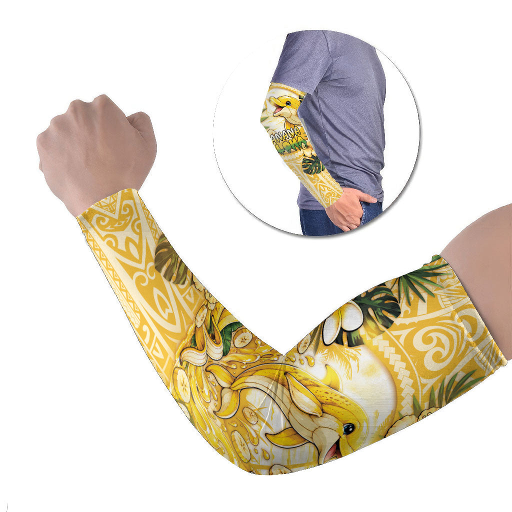 Hawaii Banana Dolphin Arm Sleeves Cute Cosplay Naiʻa Fish Tribal Patterns DT05 Set of 2 Yellow - Polynesian Pride