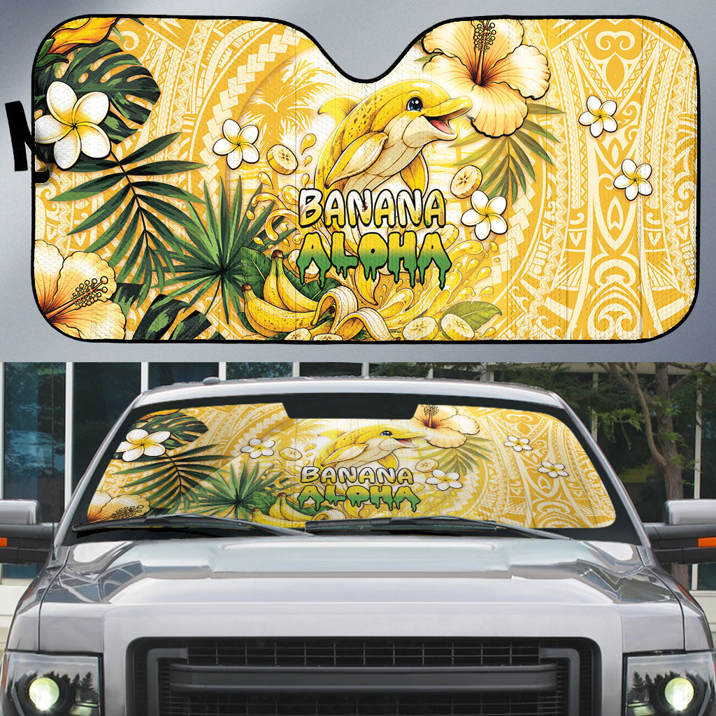 Hawaii Banana Dolphin Auto Sun Shade Cute Cosplay Naiʻa Fish Tribal Patterns DT05 Yellow - Polynesian Pride
