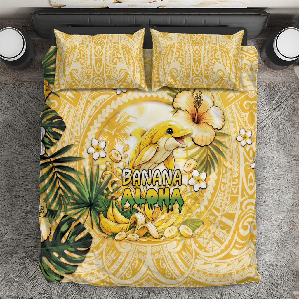 Hawaii Banana Dolphin Bedding Set Cute Cosplay Naiʻa Fish Tribal Patterns DT05 Yellow - Polynesian Pride