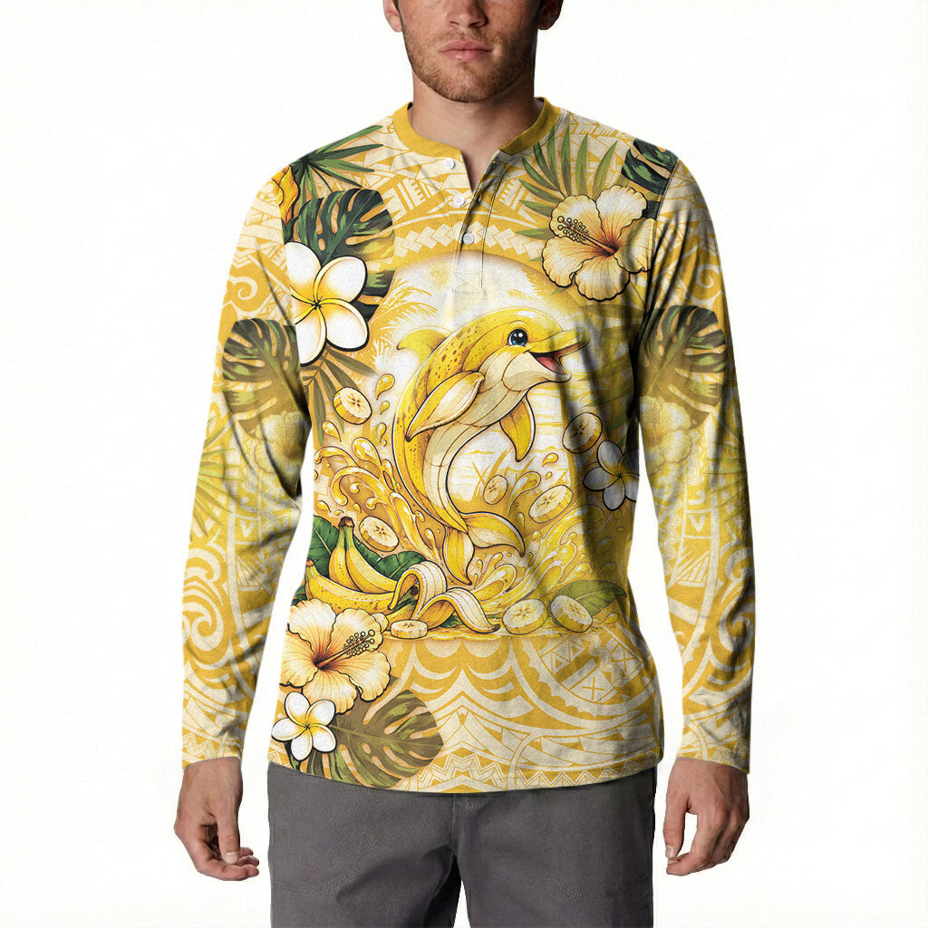Hawaii Banana Dolphin Button Sweatshirt Cute Cosplay Naiʻa Fish Tribal Patterns DT05 - Polynesian Pride