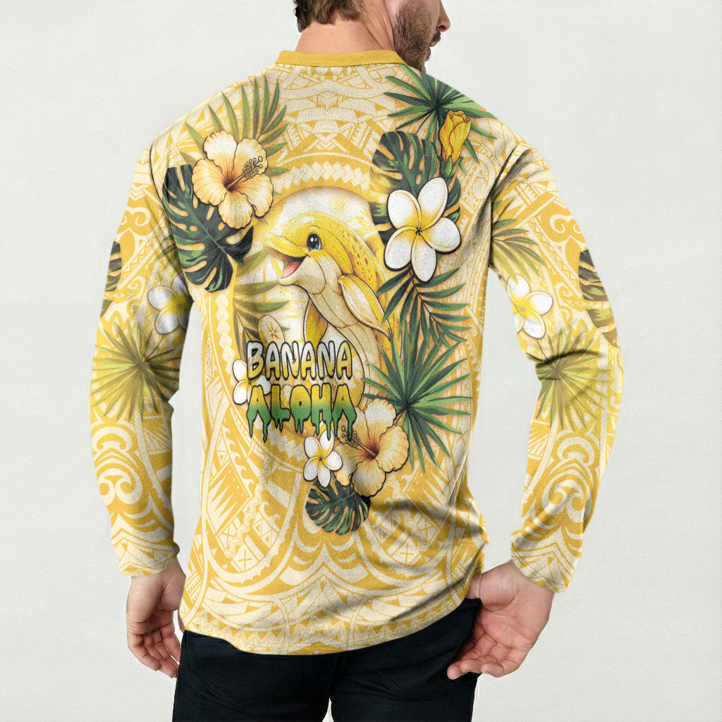 Hawaii Banana Dolphin Button Sweatshirt Cute Cosplay Naiʻa Fish Tribal Patterns DT05 - Polynesian Pride