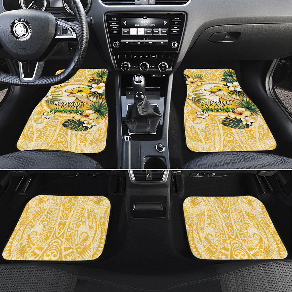Hawaii Banana Dolphin Car Mats Cute Cosplay Naiʻa Fish Tribal Patterns DT05 Set 4pcs Yellow - Polynesian Pride