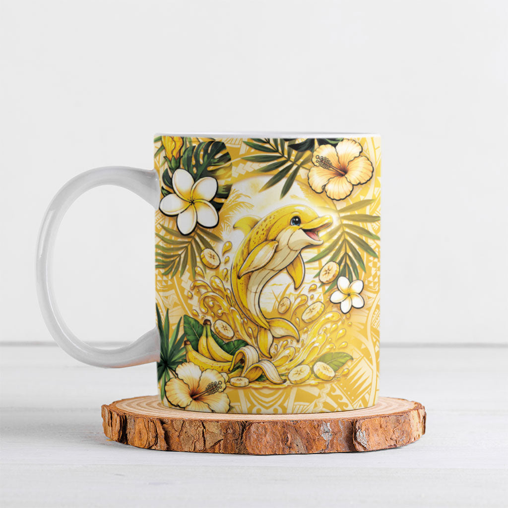 Hawaii Banana Dolphin Ceramic Mug Cute Cosplay Naiʻa Fish Tribal Patterns DT05 Yellow - Polynesian Pride