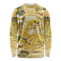 Hawaii Banana Dolphin Long Sleeve Shirt Cute Cosplay Naiʻa Fish Tribal Patterns DT05 Unisex Yellow - Polynesian Pride