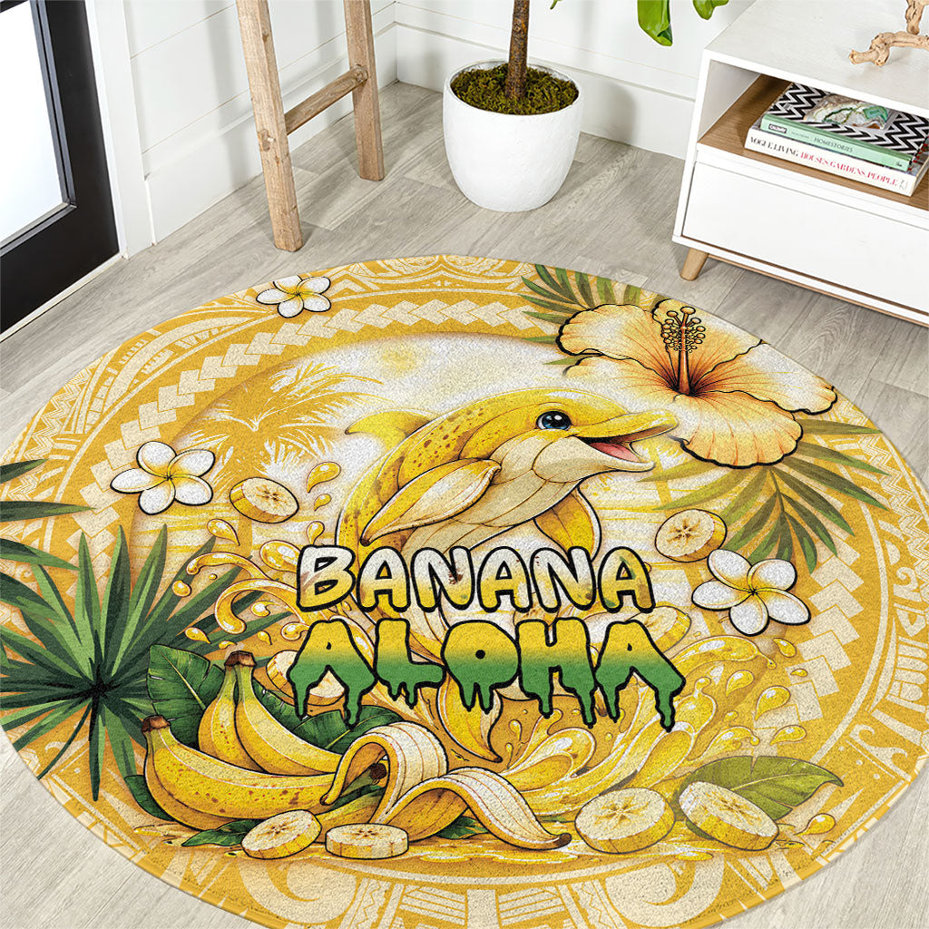 Hawaii Banana Dolphin Round Carpet Cute Cosplay Naiʻa Fish Tribal Patterns DT05 Yellow - Polynesian Pride
