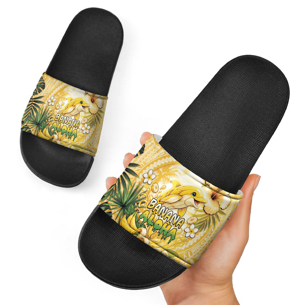 Hawaii Banana Dolphin Slide Sandals Cute Cosplay Naiʻa Fish Tribal Patterns DT05 - Polynesian Pride