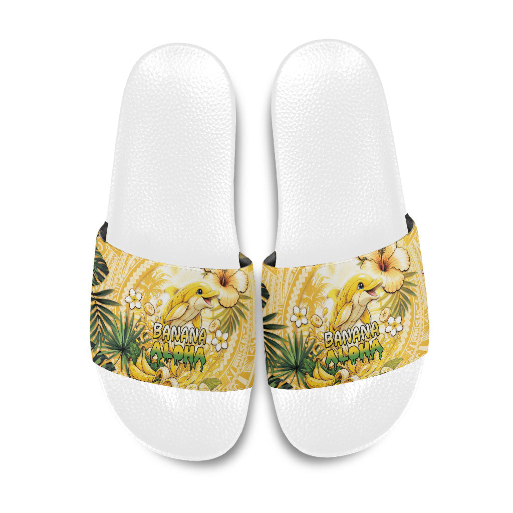 Hawaii Banana Dolphin Slide Sandals Cute Cosplay Naiʻa Fish Tribal Patterns DT05 Yellow - Polynesian Pride