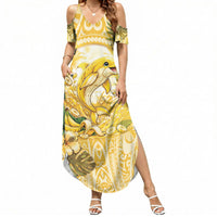 Hawaii Banana Dolphin Summer Maxi Dress Cute Cosplay Naiʻa Fish Tribal Patterns DT05 Women Yellow - Polynesian Pride