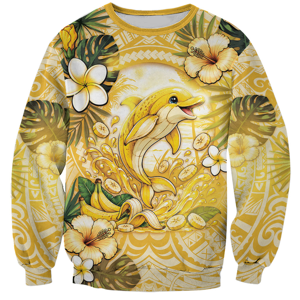 Hawaii Banana Dolphin Sweatshirt Cute Cosplay Naiʻa Fish Tribal Patterns DT05 Unisex Yellow - Polynesian Pride