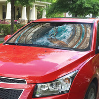 3D Illusion Surfing Skeleton Halloween Auto Sun Shade Surfboard Bones Ocean Wave Stone Well