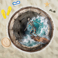 3D Illusion Surfing Skeleton Halloween Beach Blanket Surfboard Bones Ocean Wave Stone Well