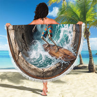 3D Illusion Surfing Skeleton Halloween Beach Blanket Surfboard Bones Ocean Wave Stone Well