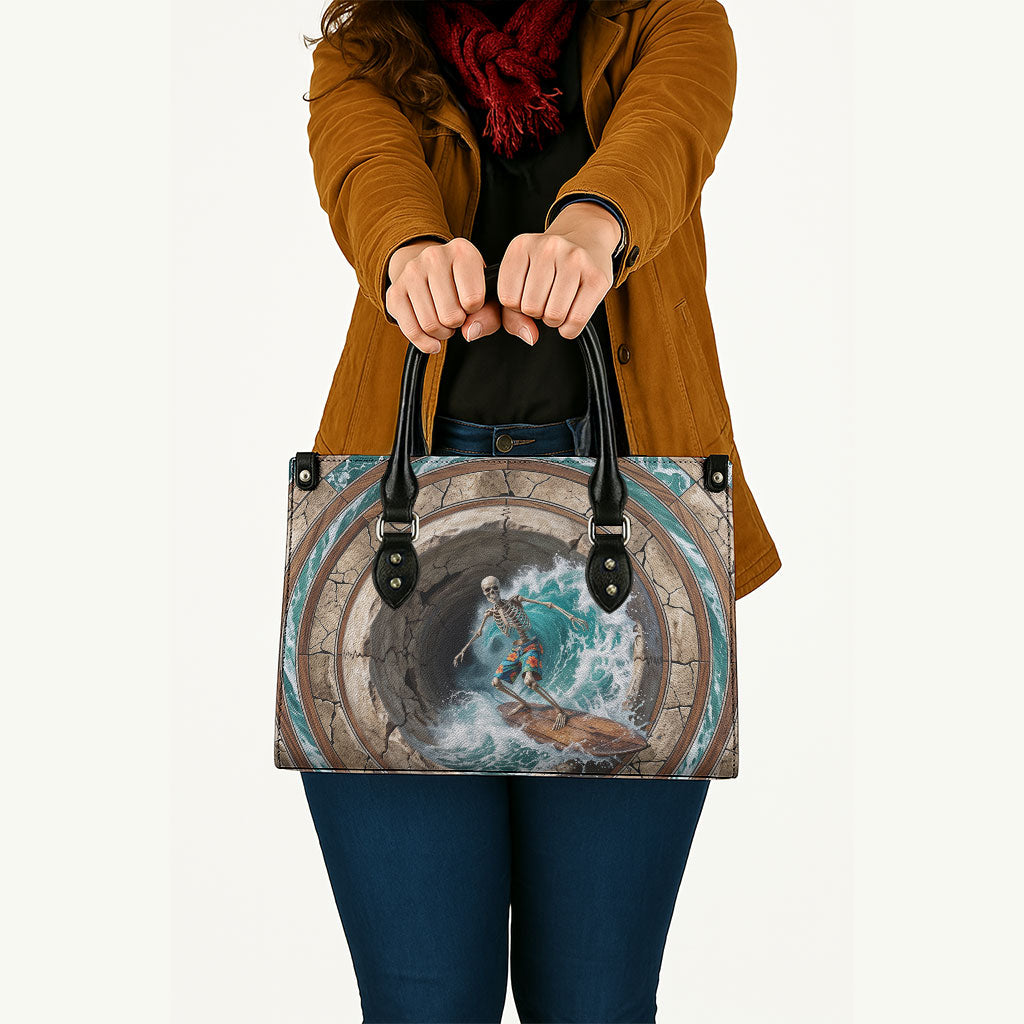 3D Illusion Surfing Skeleton Halloween Leather Bag Surfboard Bones Ocean Wave Stone Well