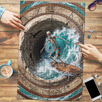 3D Illusion Surfing Skeleton Halloween Puzzle Surfboard Bones Ocean Wave Stone Well