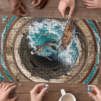 3D Illusion Surfing Skeleton Halloween Puzzle Surfboard Bones Ocean Wave Stone Well
